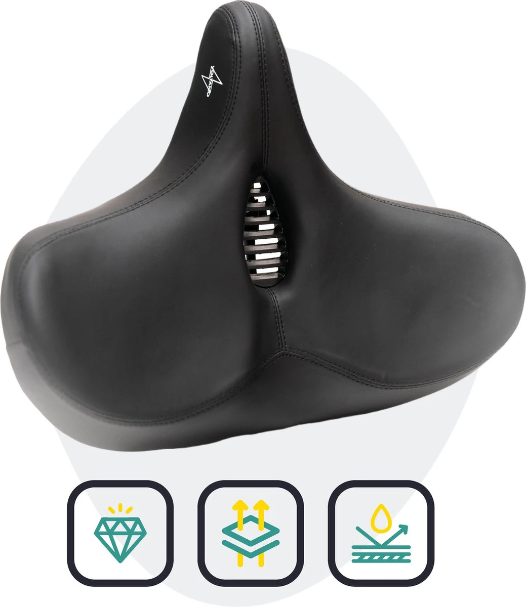 Voltano City XXXL Fietszadel Met Uitsparing – Unisex Extra Breed Fietszadel – Tegen Zadelpijn – 100% Waterdicht – Incl. Gratis Zadelstrop - Zwart 5 Voltano City XXXL Fietszadel Met Uitsparing – Unisex Extra Breed Fietszadel – Tegen Zadelpijn – 100% Waterdicht – Incl. Gratis Zadelstrop - Zwart - Afbeelding 3