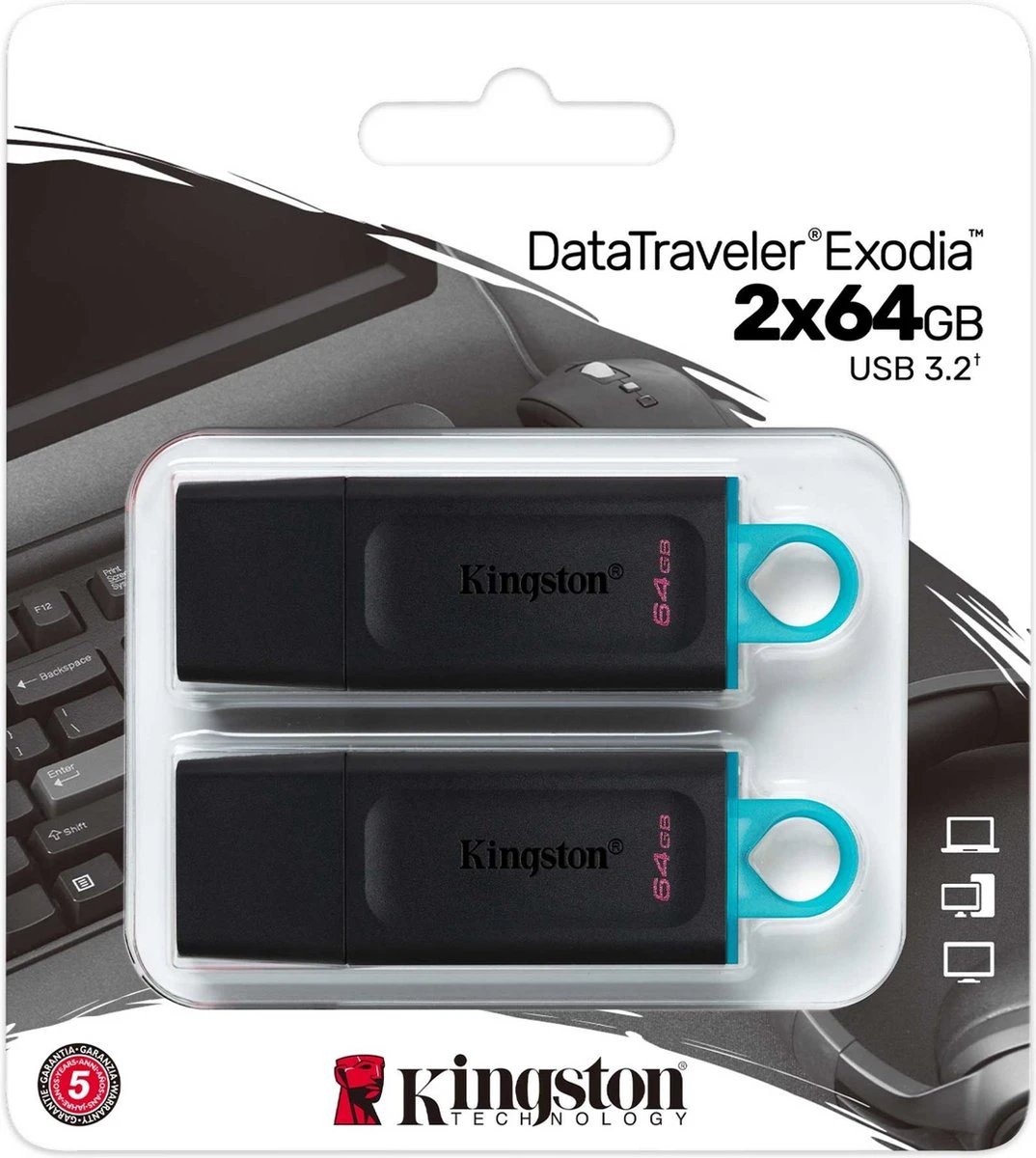 Kingston Technology DataTraveler Exodia USB Flash Drive 64 GB USB Type-A 3.2 Gen 1 (3.1 Gen 1) Zwart 4 Kingston Technology DataTraveler Exodia USB Flash Drive 64 GB USB Type-A 3.2 Gen 1 (3.1 Gen 1) Zwart - Afbeelding 2