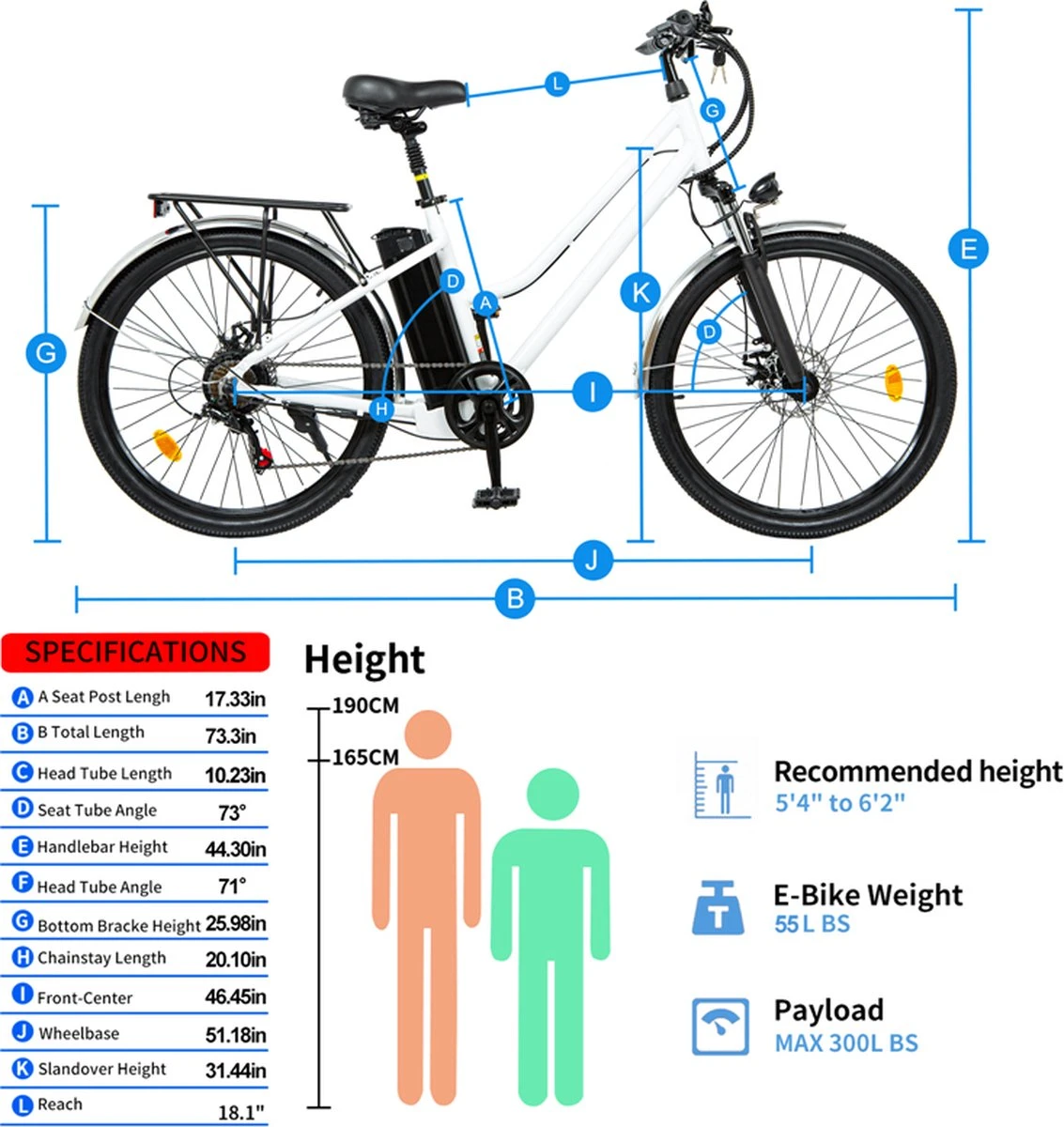 Elektrische Fiets E-Fietsen | E-bike- 26 Inch - Volwassen 250w Elektrische Fiets Volwassen-BK1-Wit 4 Elektrische Fiets E-Fietsen | E-bike- 26 Inch - Volwassen 250w Elektrische Fiets Volwassen-BK1-Wit - Afbeelding 2