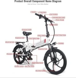 Samebike Elektrische Vouwfiet - Shimano 7 Speed Derailleur - 48V/ 10Ah Lithium Batterij - Aluminium -sportief/modern - 35km/u - Wit -Volare Shop 1174x1200 3