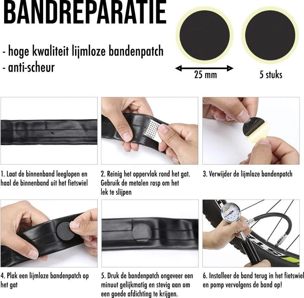LHP Fietspomp Mini - Analoog Drukmeter - Inclusief Naaldventiel En Fietsbandreparatieset 9 LHP Fietspomp Mini - Analoog Drukmeter - Inclusief Naaldventiel En Fietsbandreparatieset - Afbeelding 7