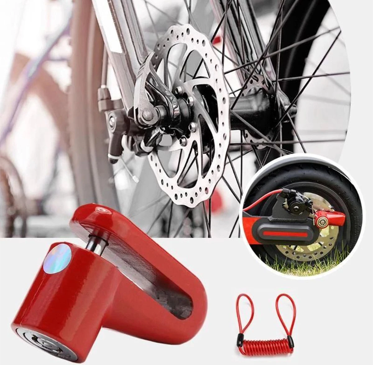 Schijfremslot Motor / Scooter / Elektrische Step / Fiets, Remschijfslot Met Reminder Kabel En Houder, Slotpin 5.5mm, Merk Profitect 5 Schijfremslot Motor / Scooter / Elektrische Step / Fiets, Remschijfslot Met Reminder Kabel En Houder, Slotpin 5.5mm, Merk Profitect - Afbeelding 3