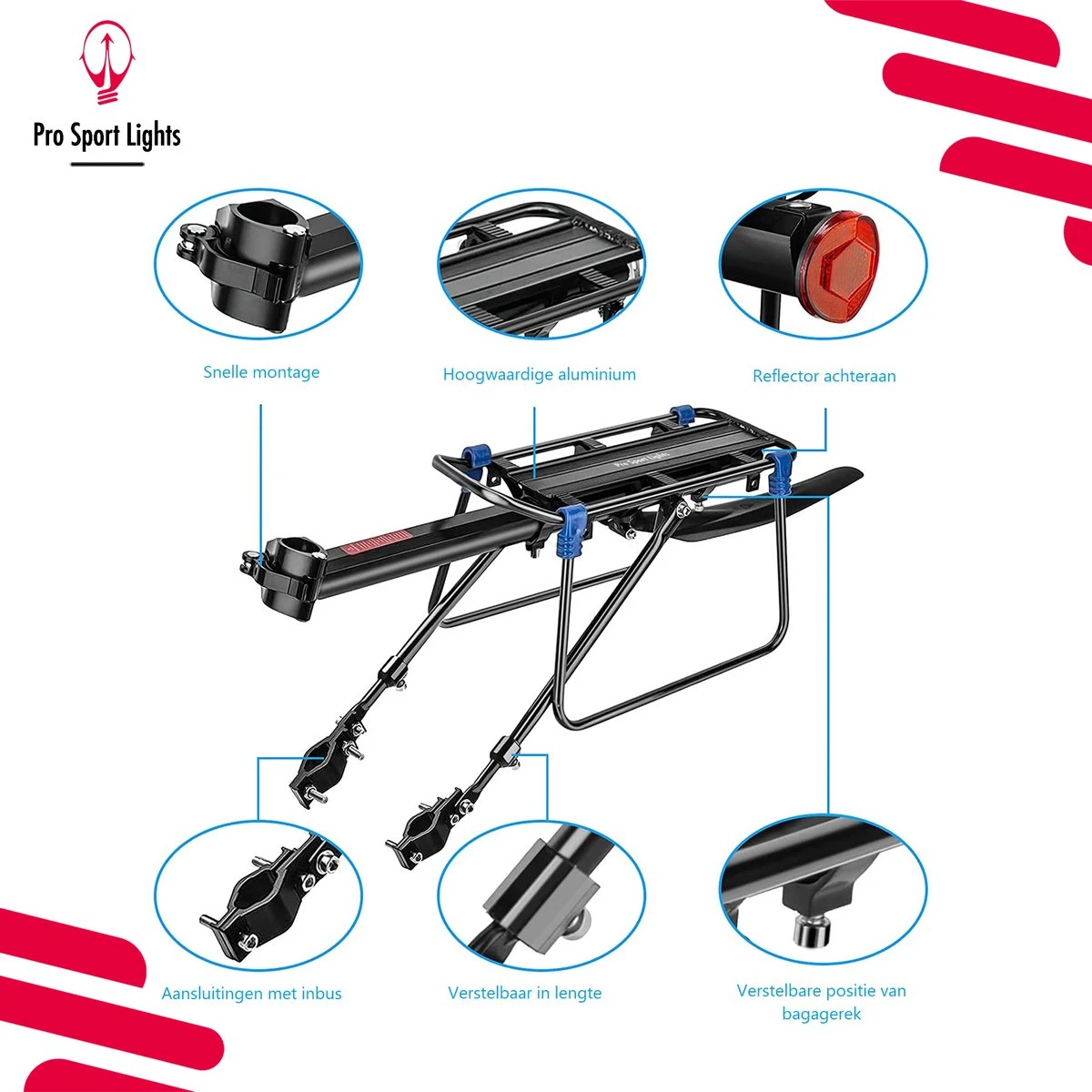 Mountainbike Bagagedrager En Spatbord - Fiets Rek Achter Met QR - Pro Sport Lights - MTB/ Racefiets Fietszadeldrager 7 Mountainbike Bagagedrager En Spatbord - Fiets Rek Achter Met QR - Pro Sport Lights - MTB/ Racefiets Fietszadeldrager - Afbeelding 5