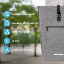 LifeGoods Fietstas - Enkel - 25L - Schoudertas En Rugtas - Waterdicht - E-Bikes - Schouderbanden - Grijs -Volare Shop 1200x1200 239