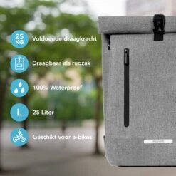 LifeGoods Fietstas - Enkel - 25L - Waterdicht - E-Bikes - Schouderbanden - Grijs -Volare Shop 1200x1200 287
