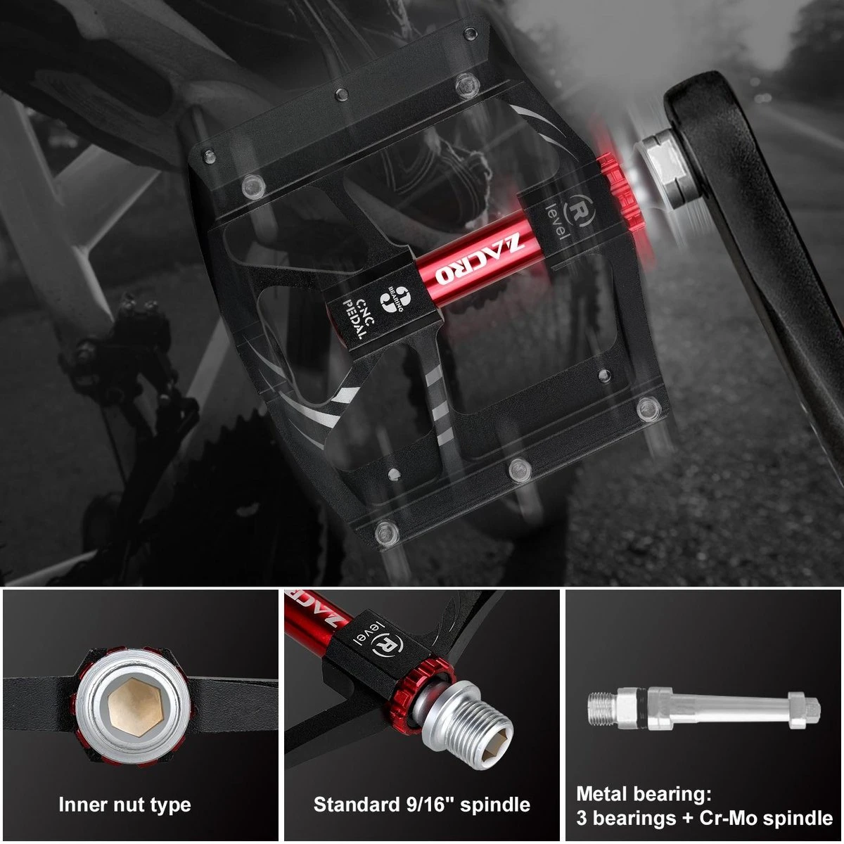 Zacro Mountainbike Pedalen - Aluminium Antislip Duurzame Fietspedalen - Ultrasterk Kleurrijk - CNC Gefreesd 3 Lager Anodiserende Fietspedalen - Voor BMX/MTB Racefiets 9/16" 6 Zacro Mountainbike Pedalen - Aluminium Antislip Duurzame Fietspedalen - Ultrasterk Kleurrijk - CNC Gefreesd 3 Lager Anodiserende Fietspedalen - Voor BMX/MTB Racefiets 9/16" - Afbeelding 4