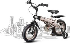 Volare Shop 10 Merkloos Kinderfiets Metallic Taupe Goud Met Zijwieltjes 16 Inch | Handremmen | Jongens | Meisje | Cadeau | Sinterklaas | Kerst | Verjaardag | Peuter | Kleuter | Driewieler | Gepersonaliseerd