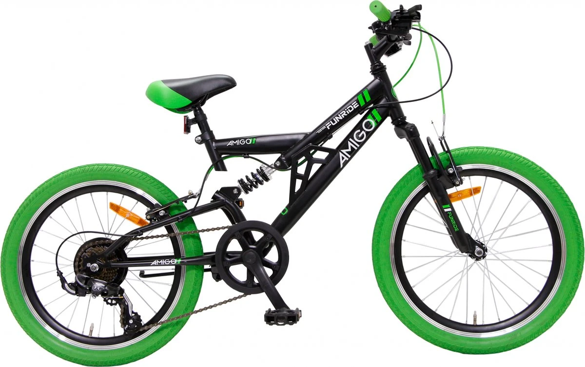 Amigo Fun Ride - Mountainbike 20 Inch - Voor Jongens En Meisjes - Met 7 Versnellingen - Zwart/Groen 3 Amigo Fun Ride - Mountainbike 20 Inch - Voor Jongens En Meisjes - Met 7 Versnellingen - Zwart/Groen