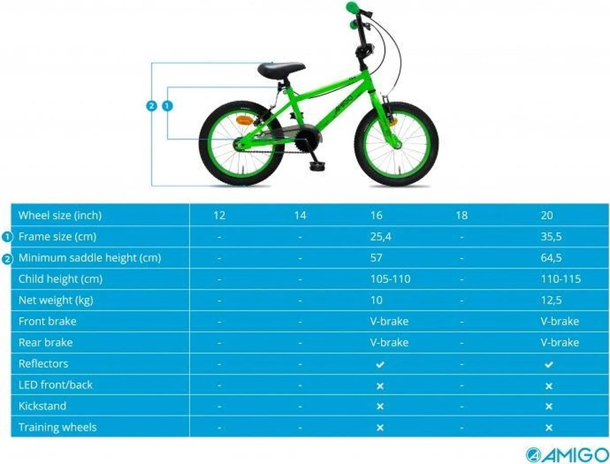 Amigo Fly - BMX Fiets 20 Inch - Fietscross Voor Jongens En Meisjes - Groen 14 Amigo Fly - BMX Fiets 20 Inch - Fietscross Voor Jongens En Meisjes - Groen - Afbeelding 12