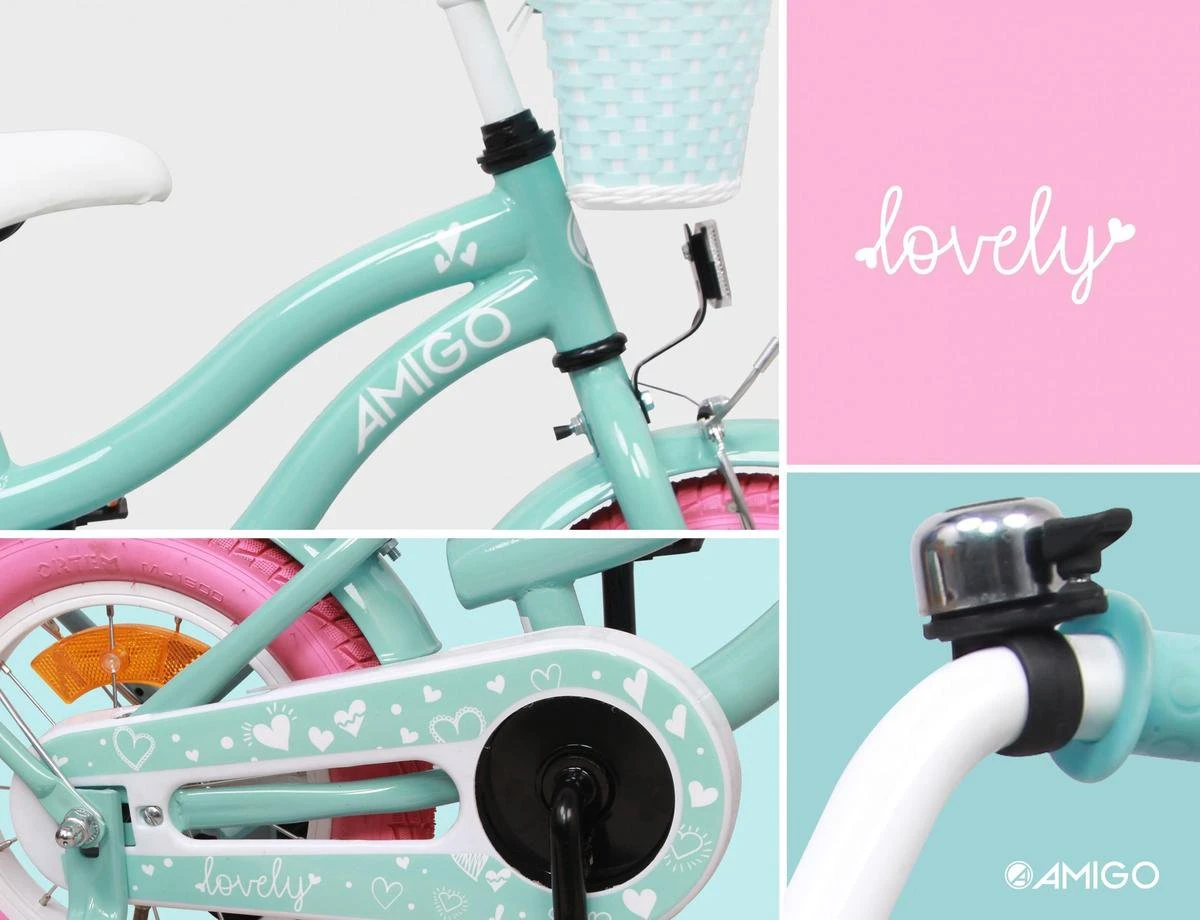 Amigo Lovely Meisjesfiets - Kinderfiets 12 Inch - Turquoise 13 Amigo Lovely Meisjesfiets - Kinderfiets 12 Inch - Turquoise - Afbeelding 11
