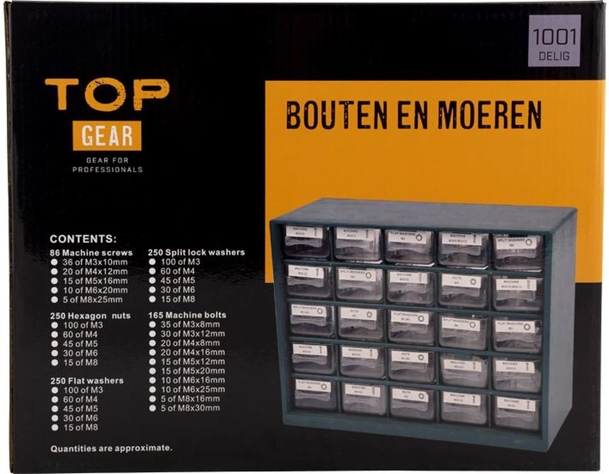Topgear Bouten En Moeren Assortiment 1001 Delig 5 Topgear Bouten En Moeren Assortiment 1001 Delig - Afbeelding 3