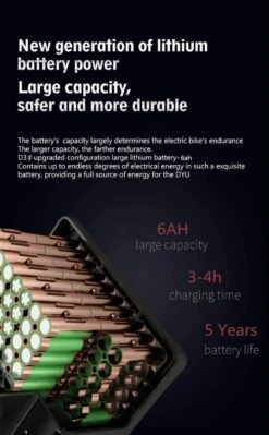 DYU D3F Opvouwbare Elektrische Fiets, Slimme Mountainbike Voor Volwassenen, 240W Aluminiumlegering Fiets Verwijderbare 36V/10Ah Lithium-ion Batterij Met 3 Rijmodi -Volare Shop 742x1200 2